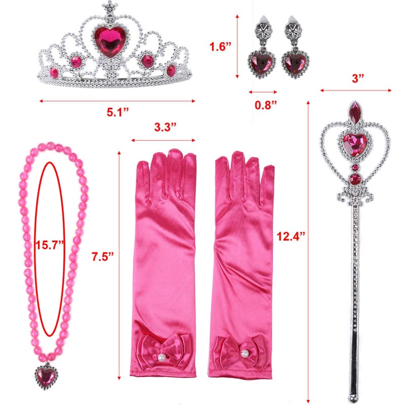 Orgrimmar Princess Dress Up accessories For Belle Gloves Princess Tiara Crown Wand Necklaces For Kids (Rose Red) - Image 3